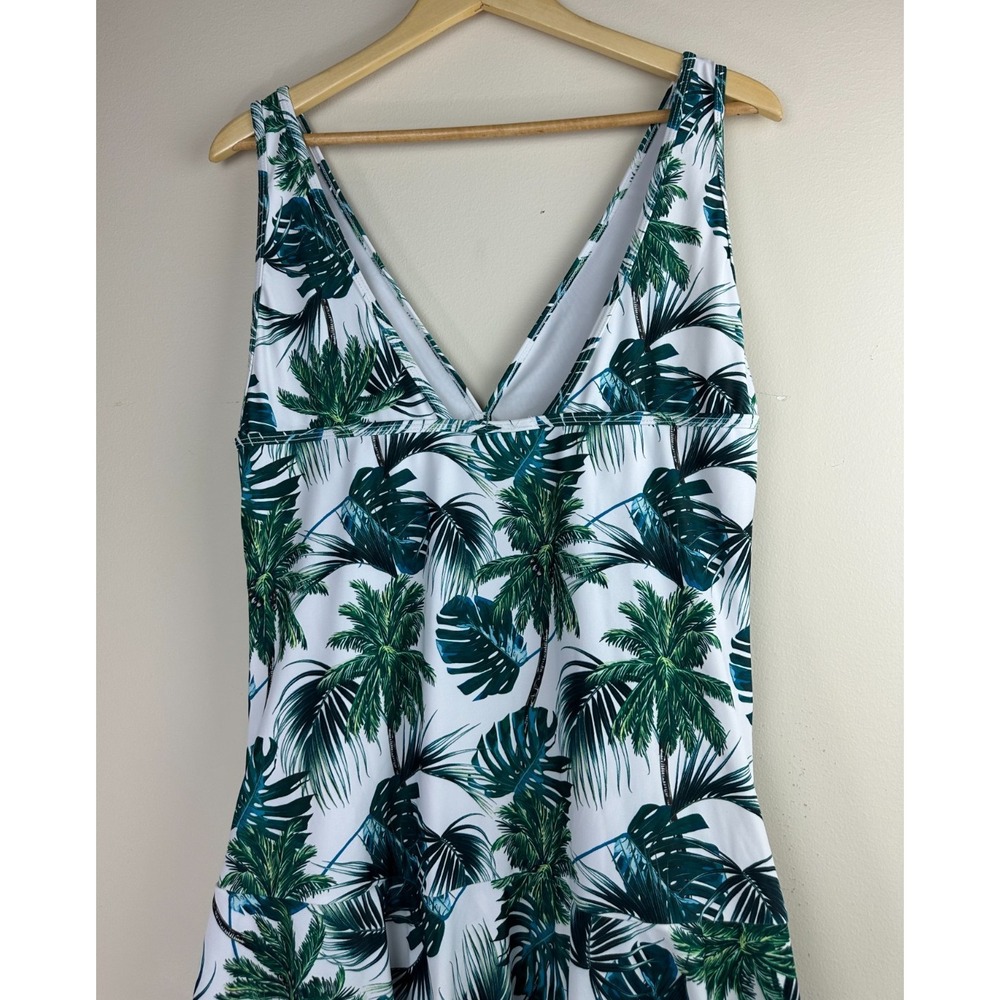 COCOPEAR Women's Tropical Palm Leaf Swim Dress Green White One Piece Size 3XL - Picture 7 of 10